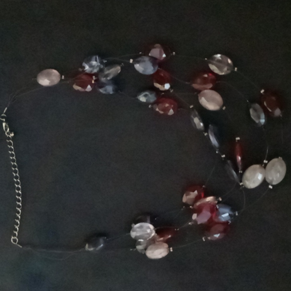 Red, White and Blue Beads on Multi Wire Necklace - Picture 2 of 3